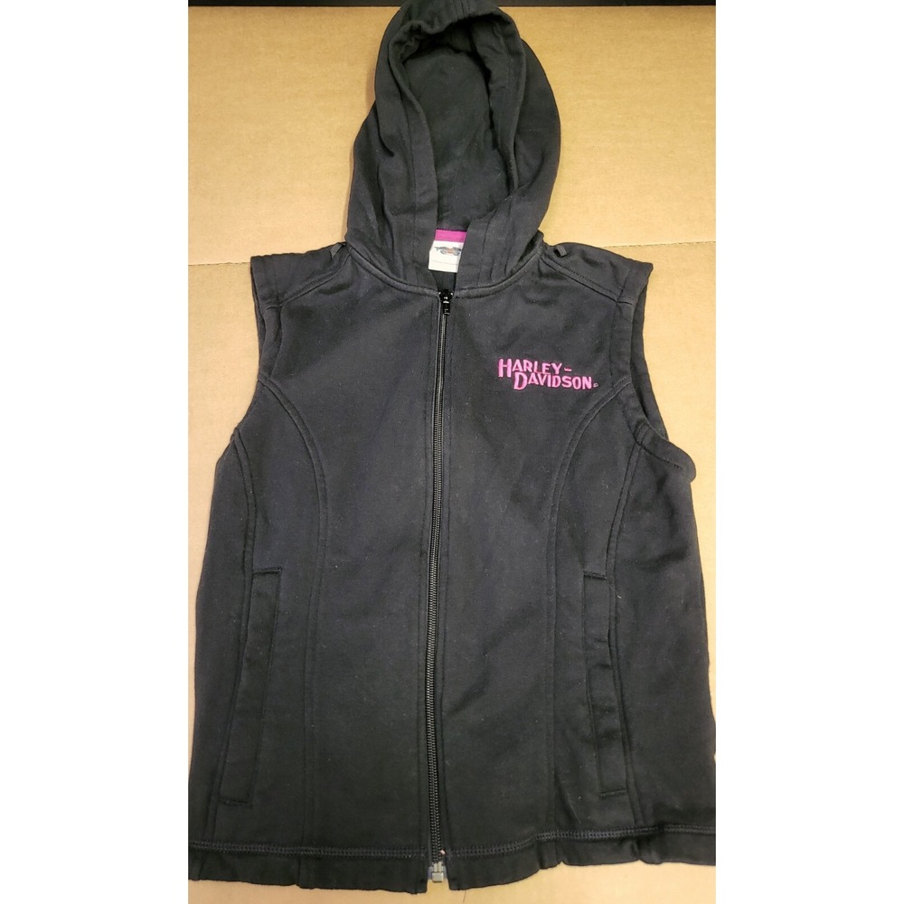 Harley Davidson Hooded Vest Sleeveless Jacket Black Full Zip Woman Small